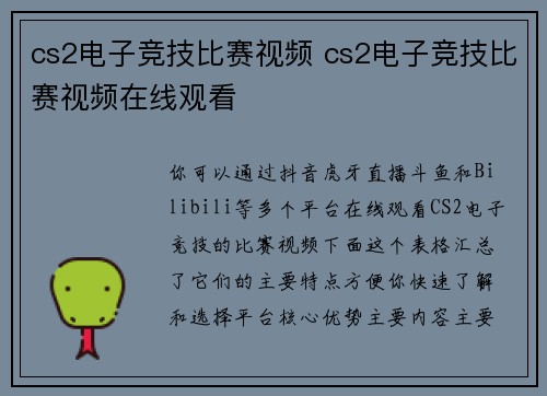 cs2电子竞技比赛视频 cs2电子竞技比赛视频在线观看